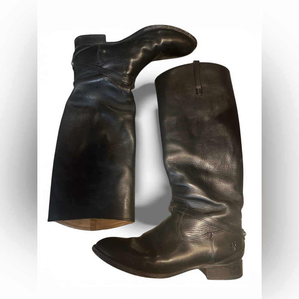 Frye 76976 Black Leather Lindsay Plate Tall Knee High Riding Boot